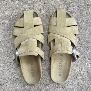 Aerosoles Liberty Fisherman Mule In Olive Branch Suede Leather Womens 12 12M